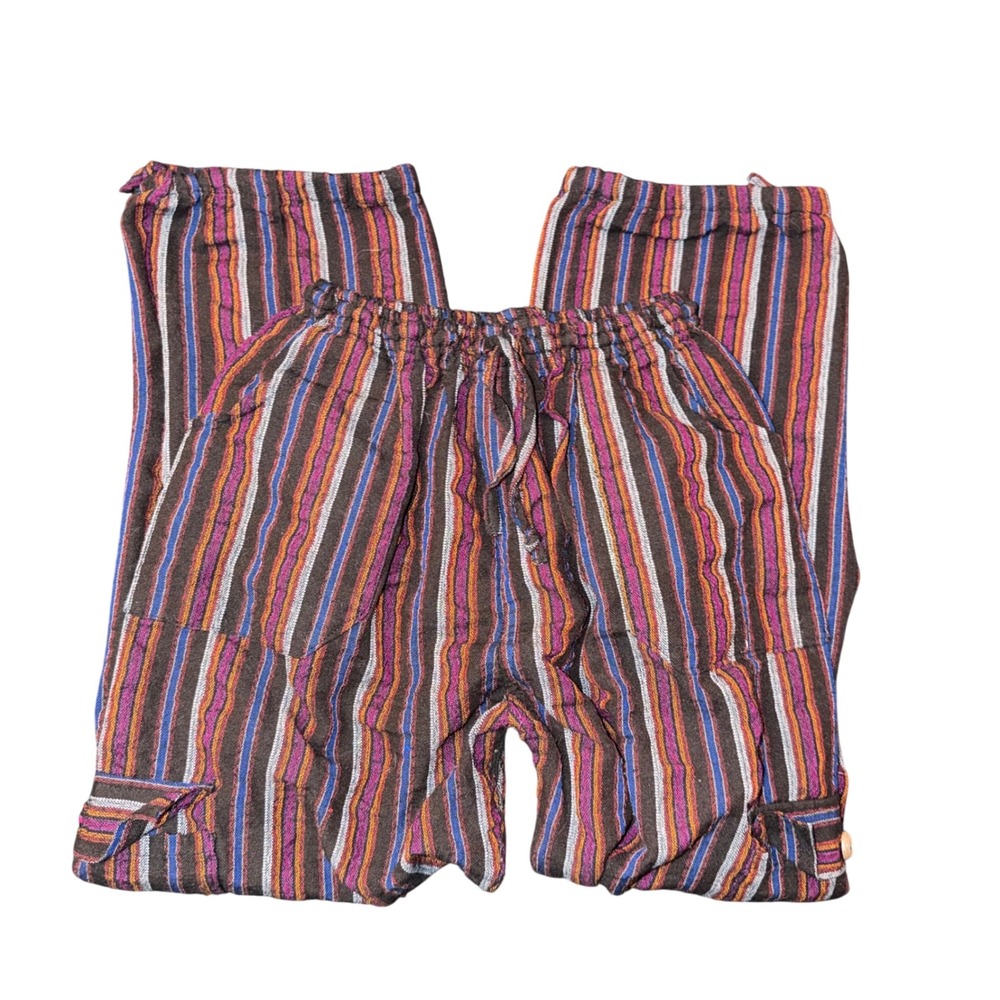 Vintage Hecho en Ecuador Striped Cotton Harem Cargo Pants Large Hippie Boho